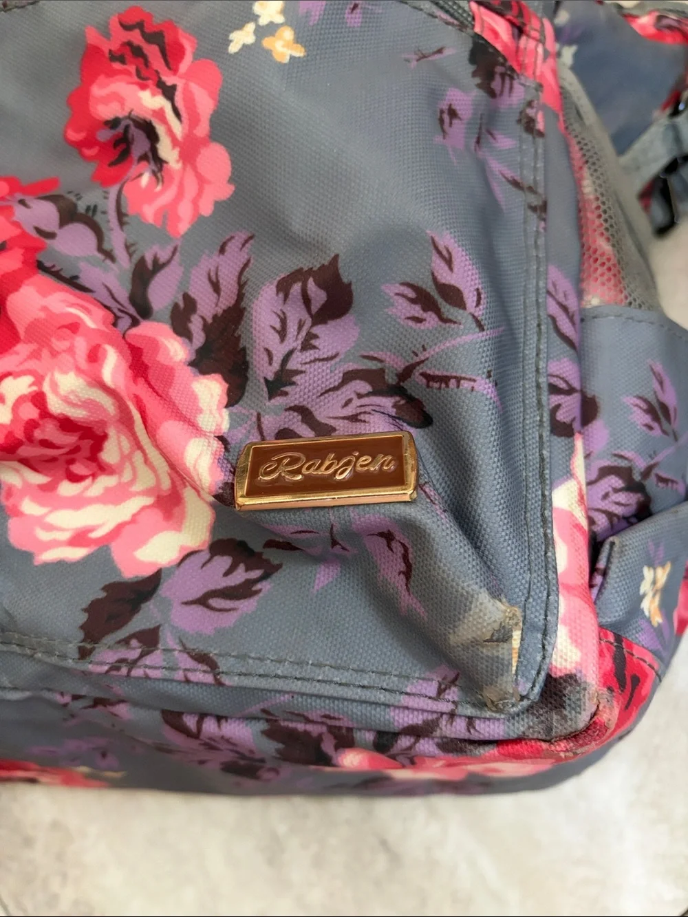 Ranken Floral Gray Baby Bag Tote Diaper a bag with Pink Rose Print